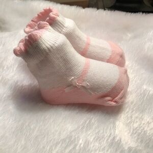 Newborn Baby Pink Bow Ruffle Sock Booties